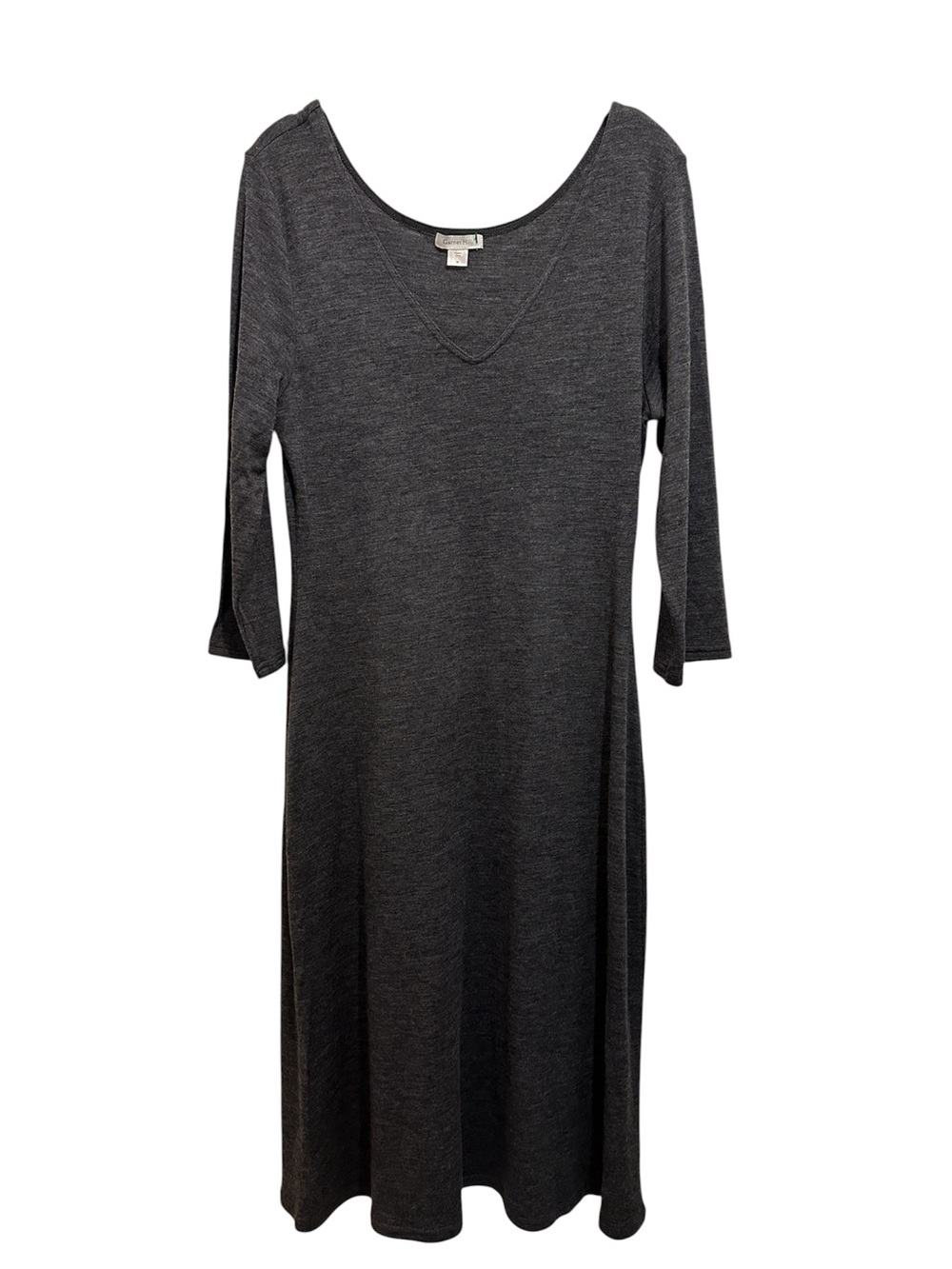 Garnet Hill Charcoal Wool Scoop-Neck Long Sleeve Midi Dress. EUC